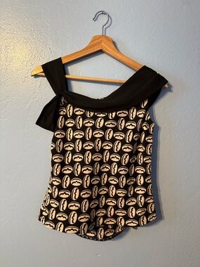 Marc Jacobs Black Silk Top with Cream Floral Motif